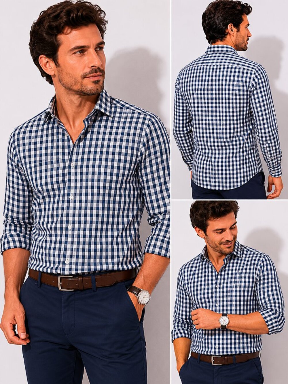 Banana Republic Men’s Blue Gray Plaid Non-Iron Slim Fit Button Down Shirt Size M